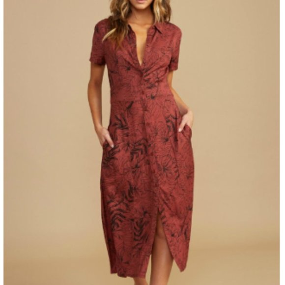 RVCA Button-Up Maxi Dress with Floral Print - Picture 1 of 6
